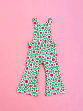 Load image into Gallery viewer, toddler girls green flower power bell bottom overalls 