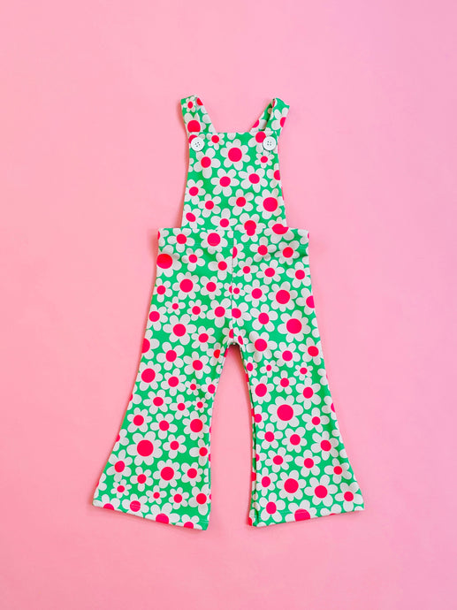 toddler girls green flower power bell bottom overalls 