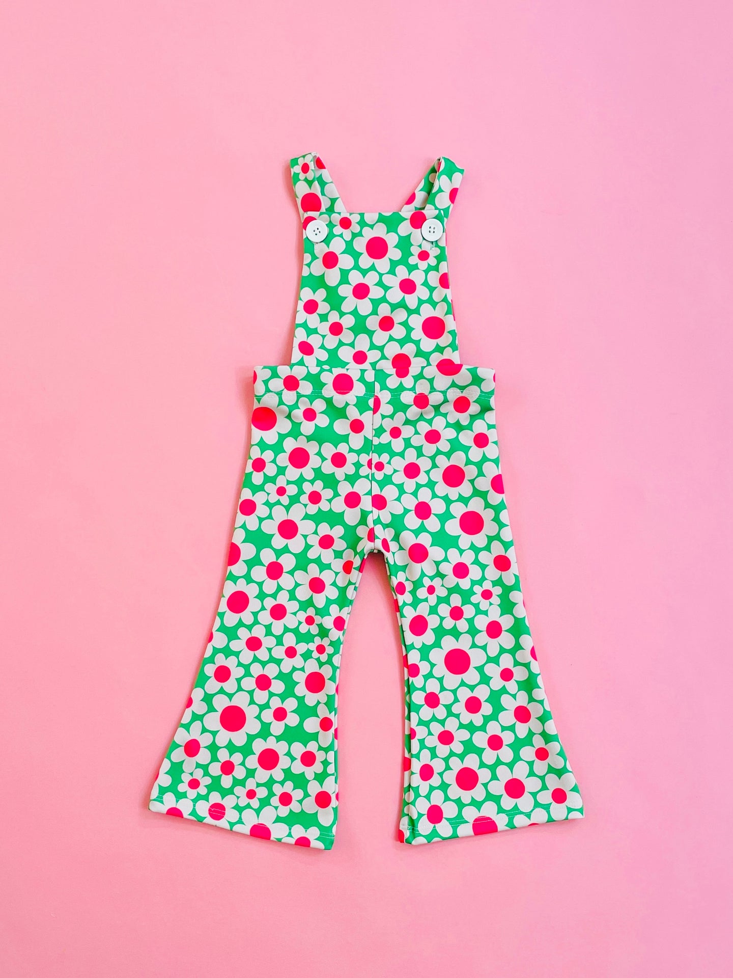 toddler girls green flower power bell bottom overalls 
