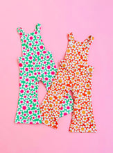 Load image into Gallery viewer, toddler girls two groovy vintage flower power overalls