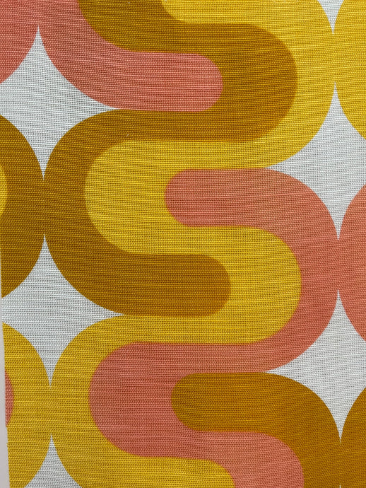 Vintage Mid Century 70s Pink/ Yellow Wave Fabric Panel