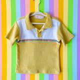 Retro Terry Cloth Polo Shirt — Tan w/ Rainbow Trim