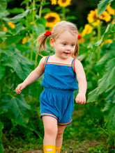 Load image into Gallery viewer, Retro Terry Cloth Rainbow Romper -Blue