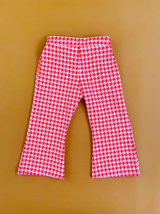 Bell Bottoms- Neon Red Houndstooth