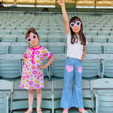 girls wearing colorful retro kids clothes