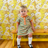 Girls Shift Dress - Green/Orange/White Stripe