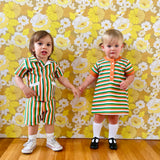 Girls Shift Dress - Green/Orange/White Stripe