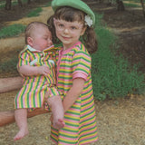 Girls Shift Dress - Green/Pink/Yellow Stripe