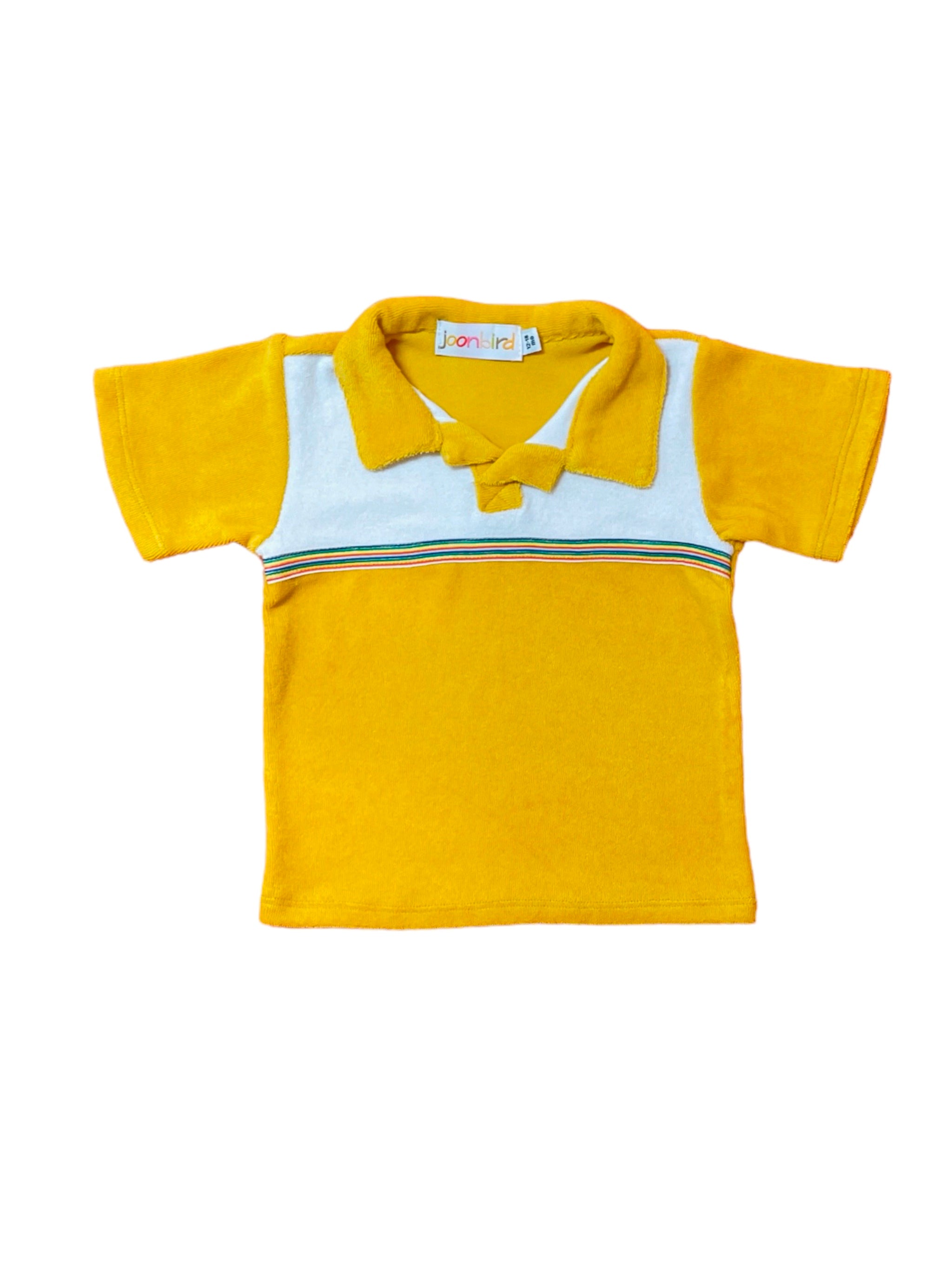 Retro style kids terry cloth polo shirt rainbow trim