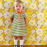 Girls Shift Dress - Green/Orange/White Stripe