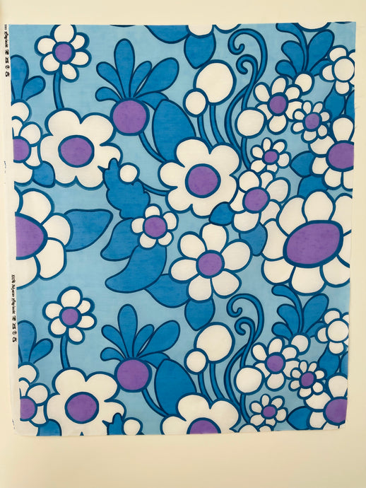 Stunning Large Blue Floral Vintage Fabric Panel