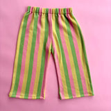 Wide Leg Pants - Green/Pink/Yellow Stripe