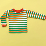 Striped Long Sleeve Shirt - Green/Orange/White