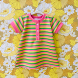 Girls Shift Dress - Green/Pink/Yellow Stripe