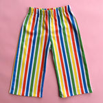 Children’s kids colorful wide leg pants with red green yellow and blue vertical stripe 