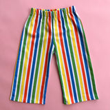 Children’s kids colorful wide leg pants with red green yellow and blue vertical stripe 