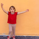 child wearing brown gingham retro bell bottom pants