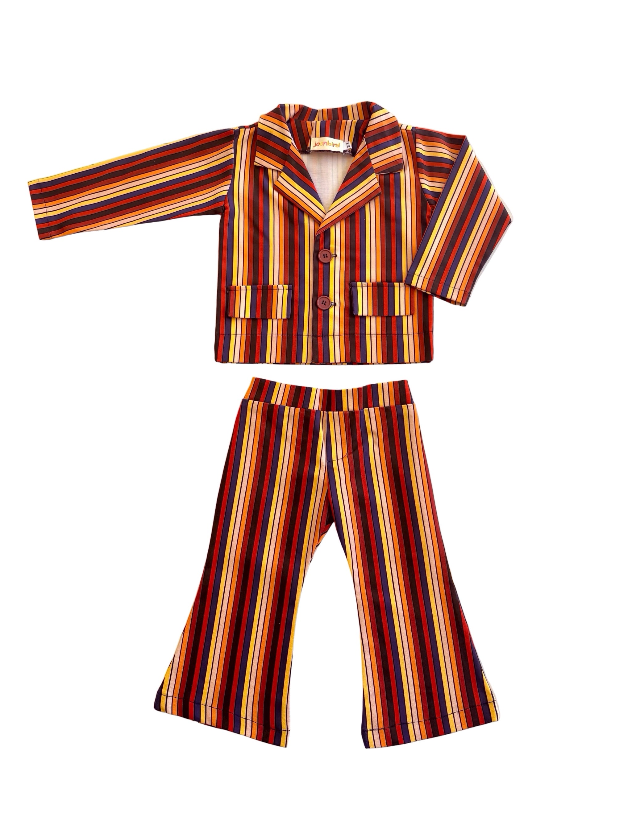 Colorful boys striped vintage inspired special occasion birthday suit on white background 