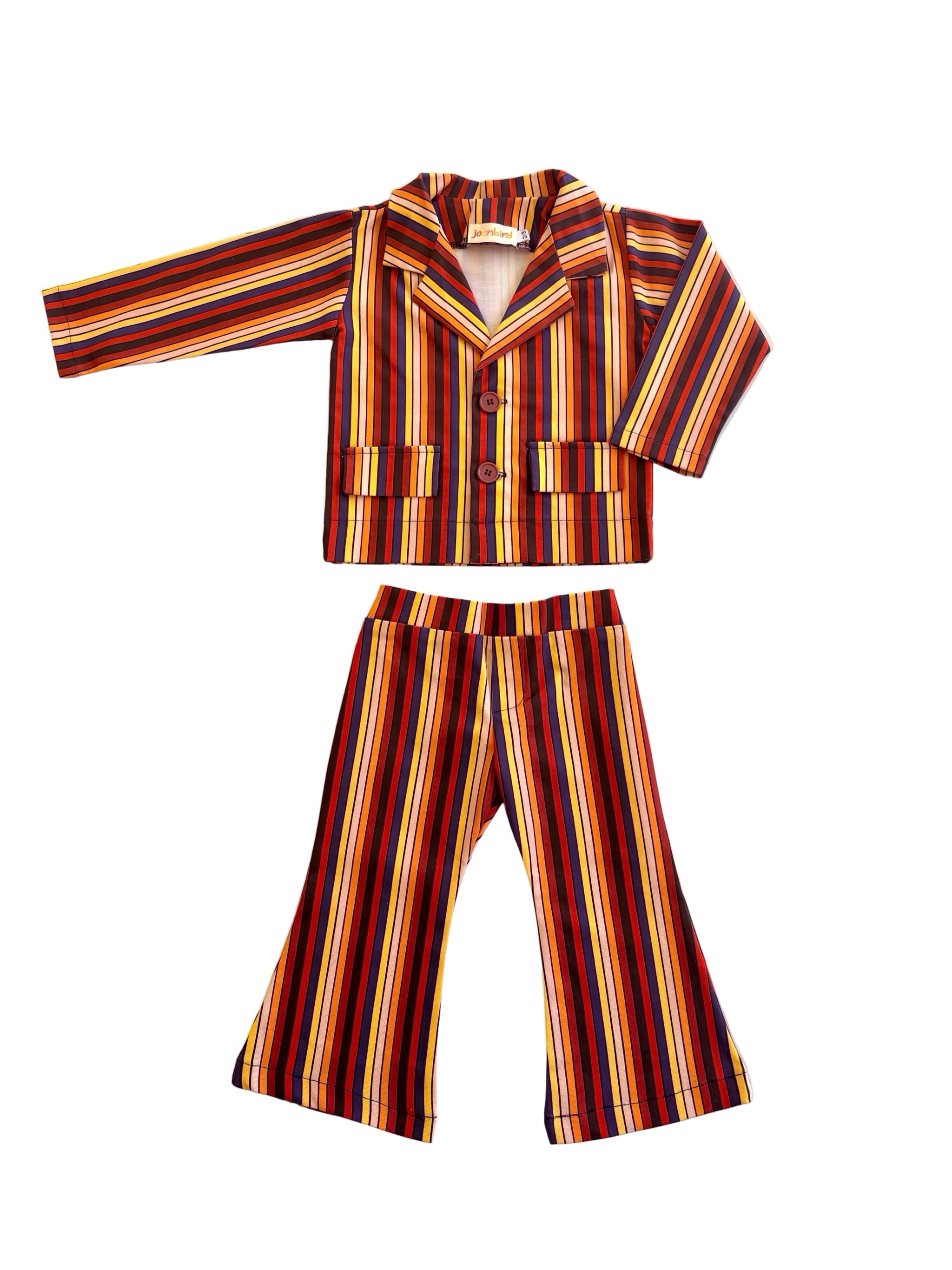 Colorful boys striped vintage inspired special occasion birthday suit on white background 