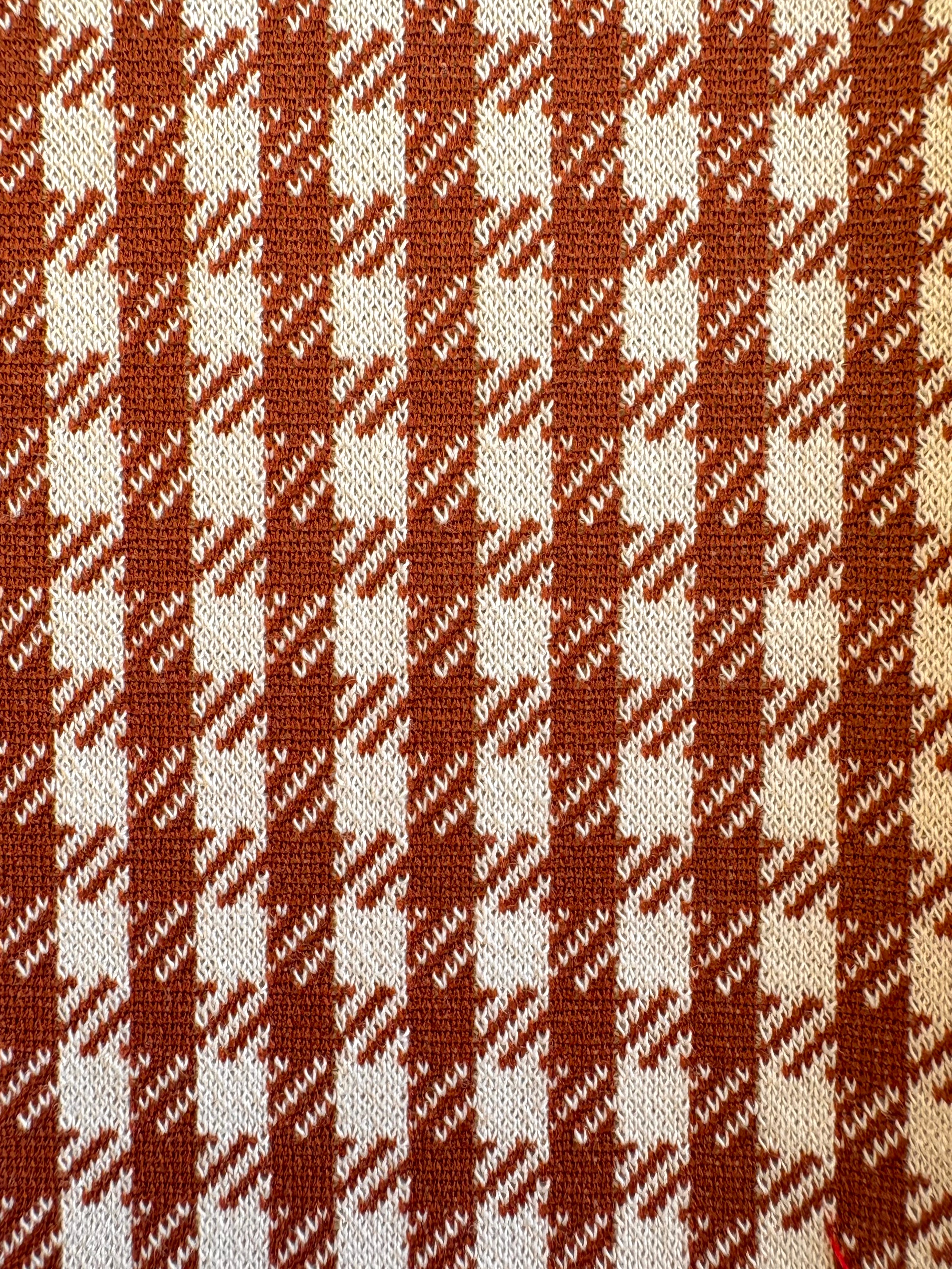 close up brown gingham double knit fabric