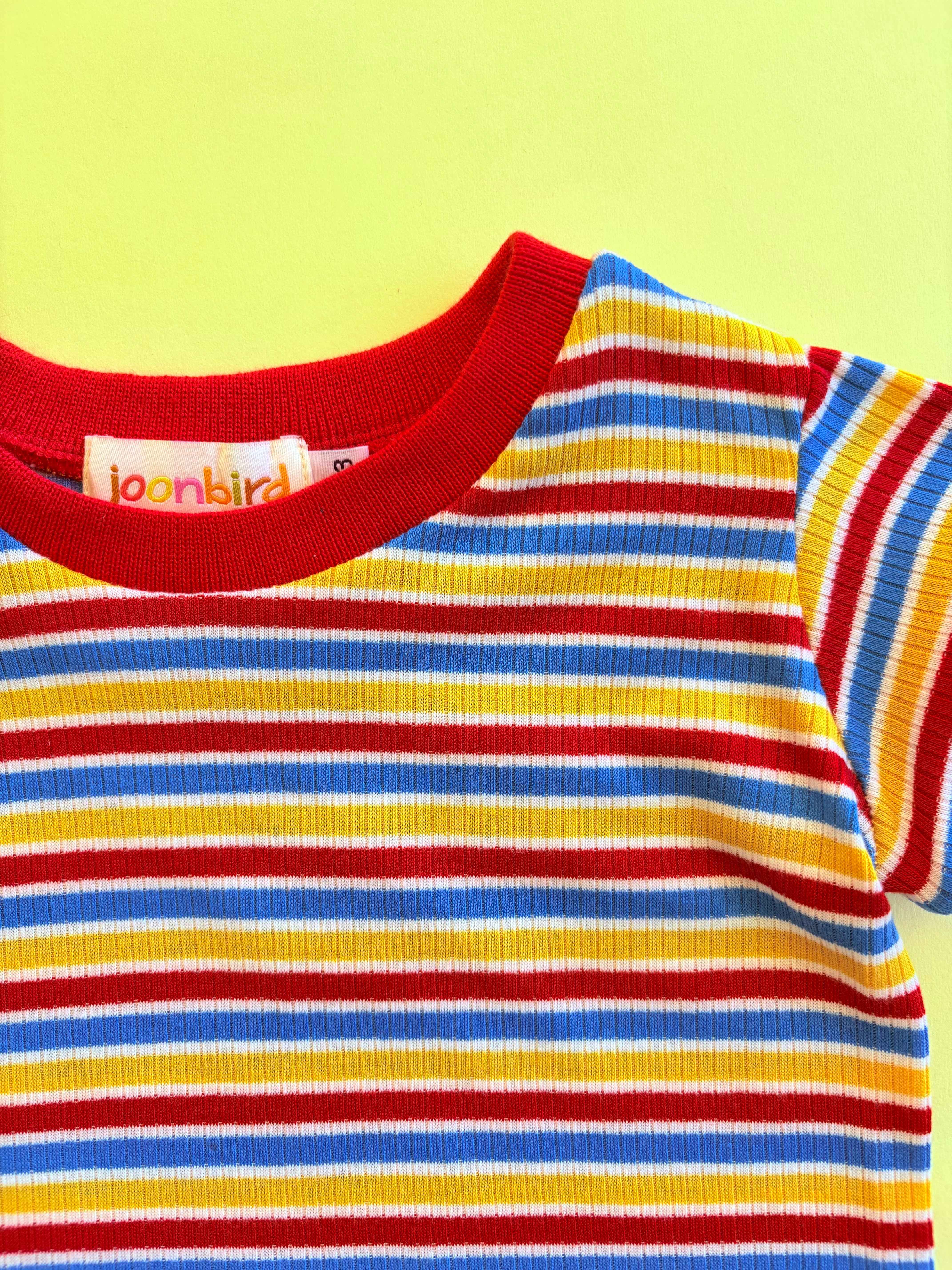 Closeup of colorful striped kids shirt