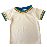 children's white tee shirt with rainbow trim