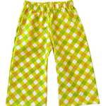retro Green and yellow checkered toddler kids pants on a white background