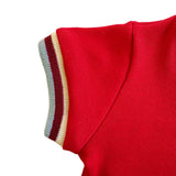 close up of retro trim on kids red shirt