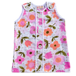 girls first birthday groovy pink floral dress on white background