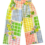 toddler kids girls Colorful checkered pants with floral patterns on a light yellow background