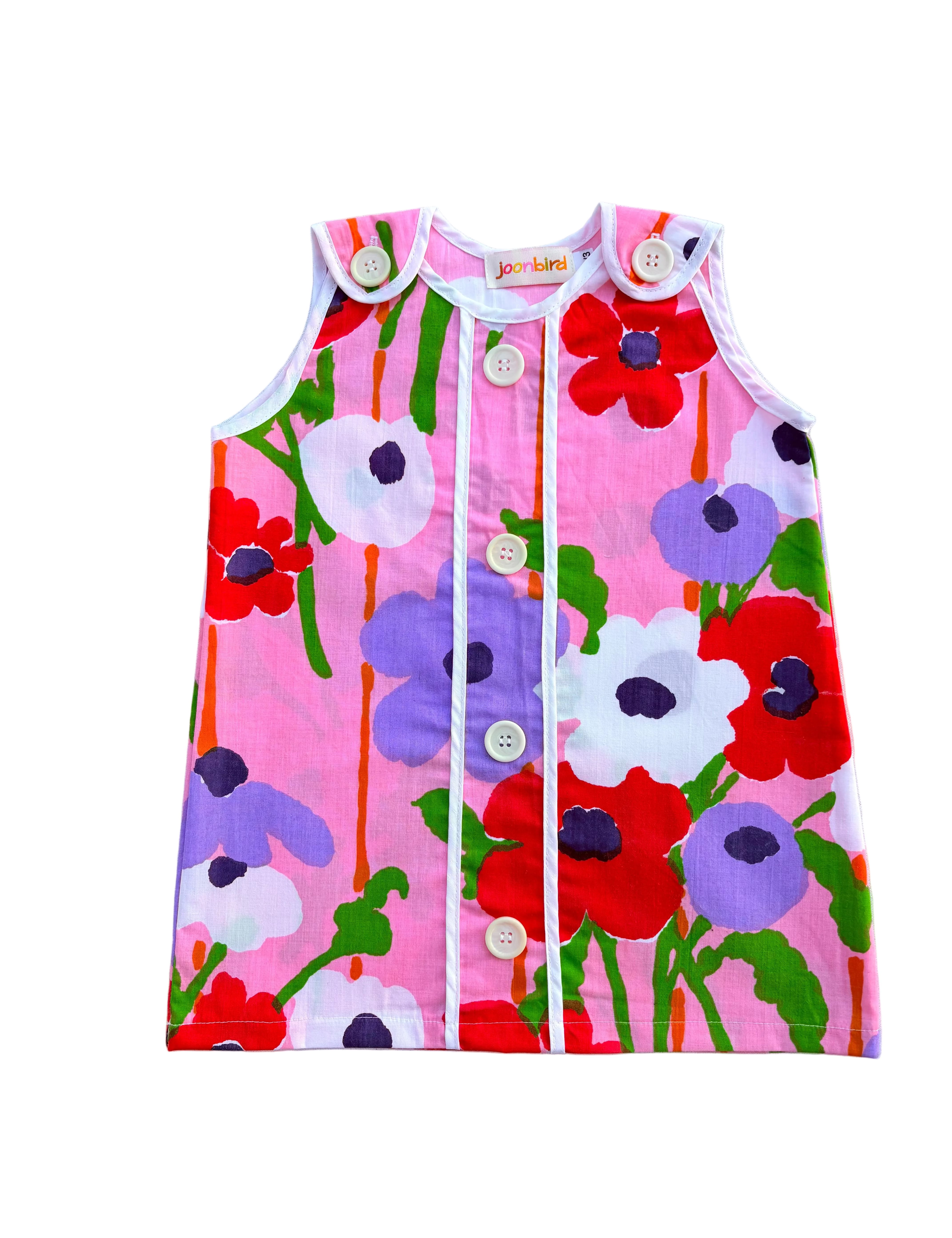 groovy girls flower power pink dress with purple and white flowers on a white background