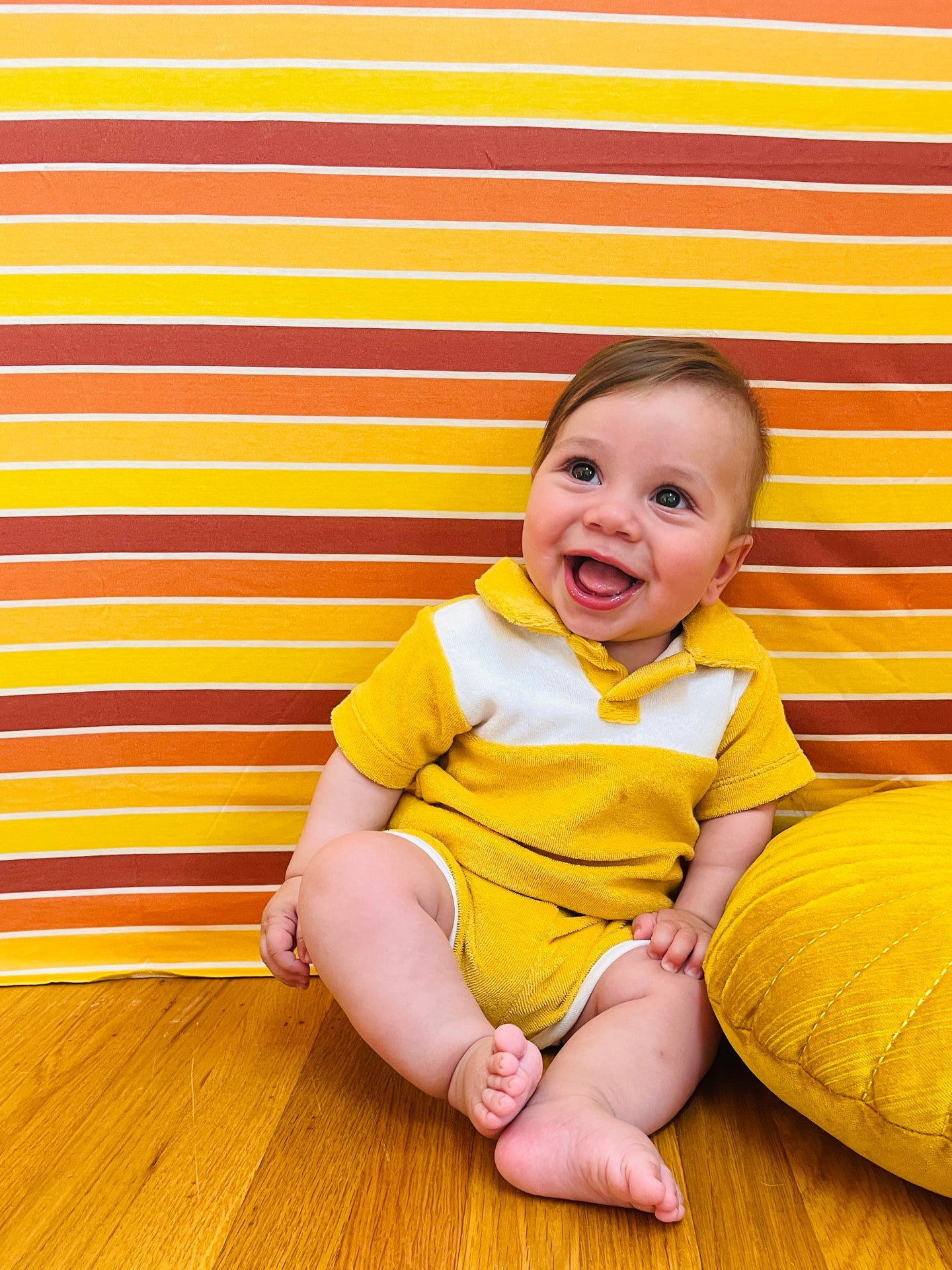 Retro Terry Cloth Polo Shirt — Mango/ White