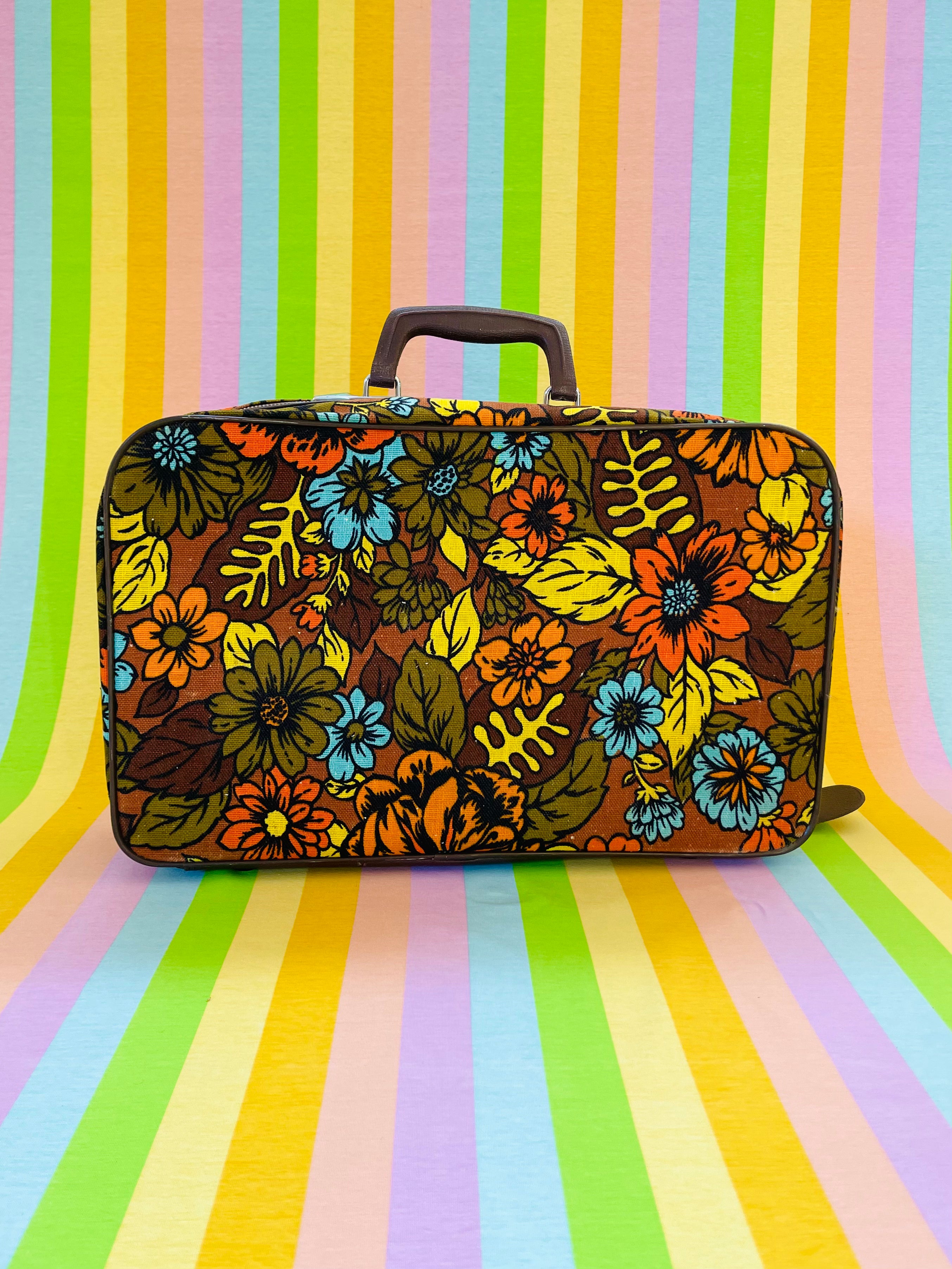 Designer Duffle Bag Luggage Travel With Old Flower Color Contrast
