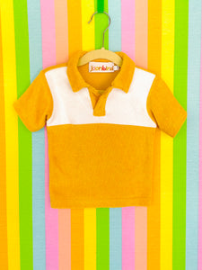 Retro Terry Cloth Polo Shirt — Mango/ White