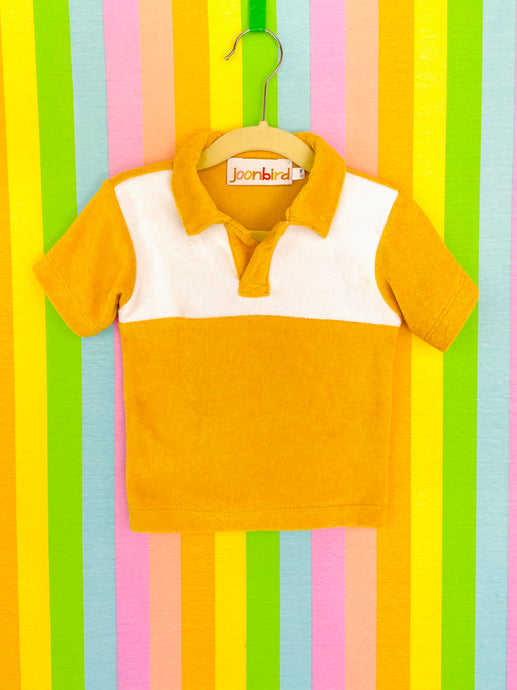 Retro Terry Cloth Polo Shirt — Mango/ White