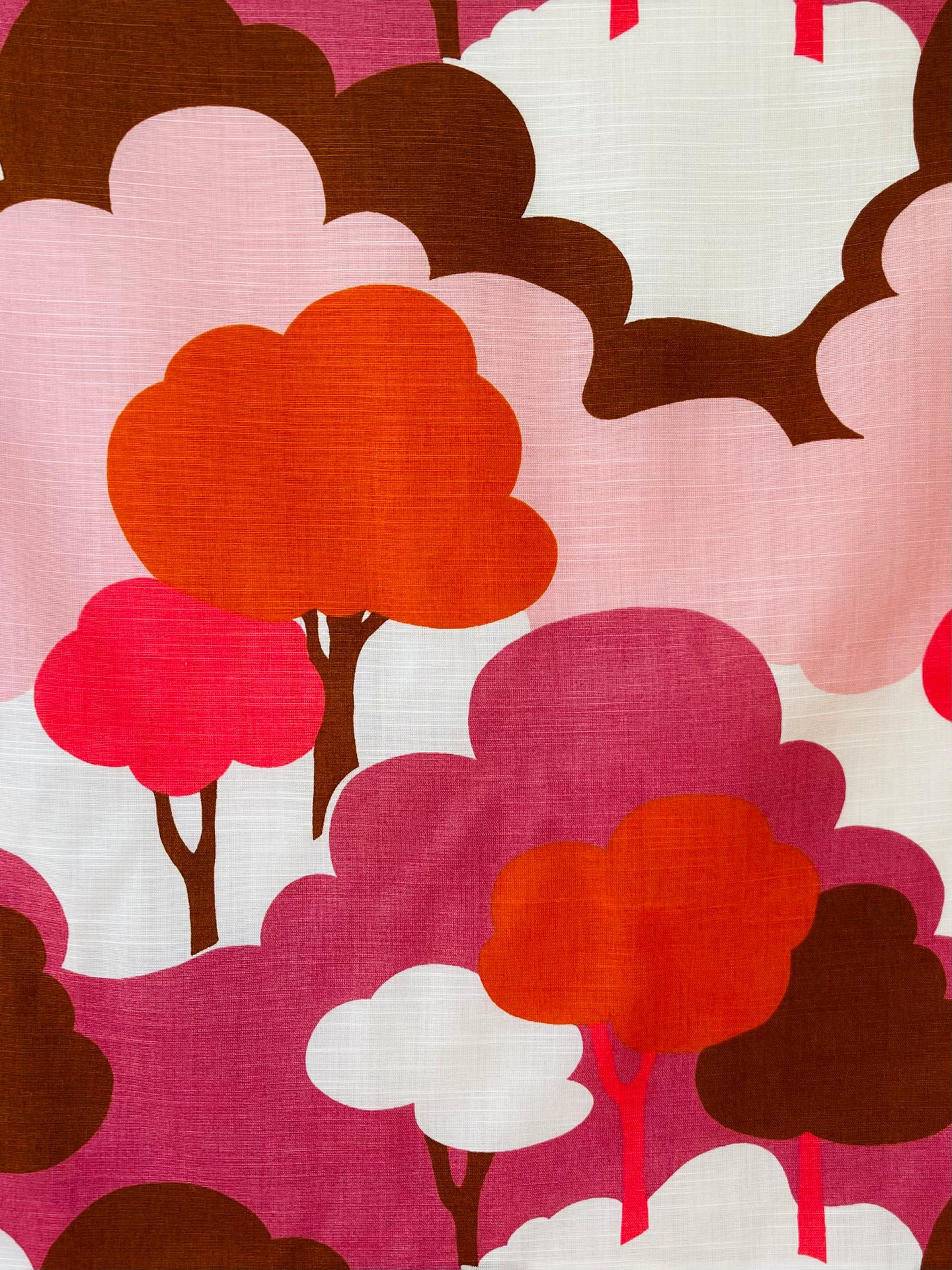 Rare 1960s Vintage Mid Century Pink/ Brown Trees Fabric Panel Art