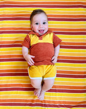 Load image into Gallery viewer, baby boy wearing retro 70s terry cloth polo shirt