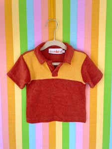 boys 70s style retro brown and yellow terry cloth polo shirt 