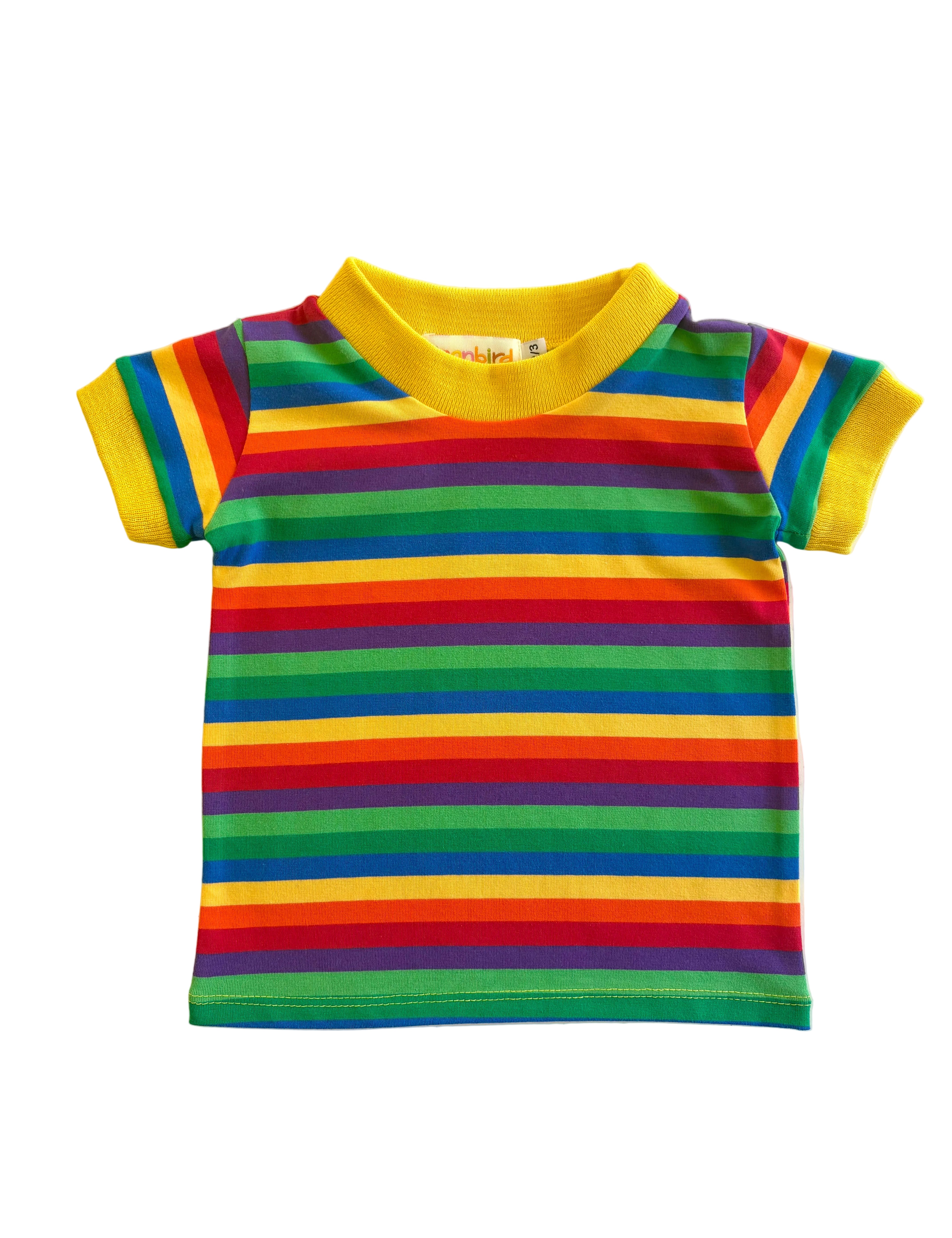 kids toddler colorful rainbow shirt with yellow trim
