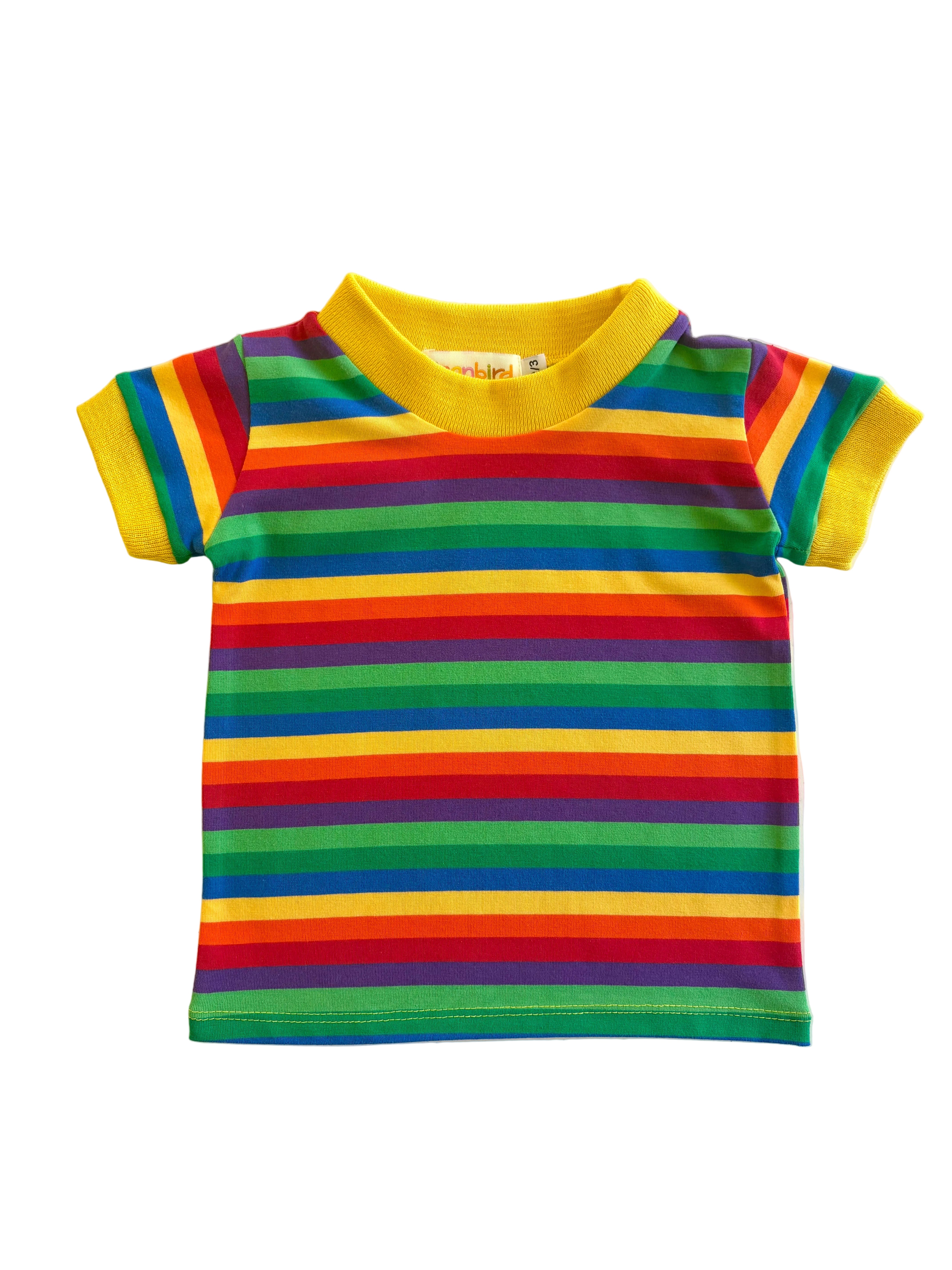 kids toddler colorful rainbow shirt with yellow trim