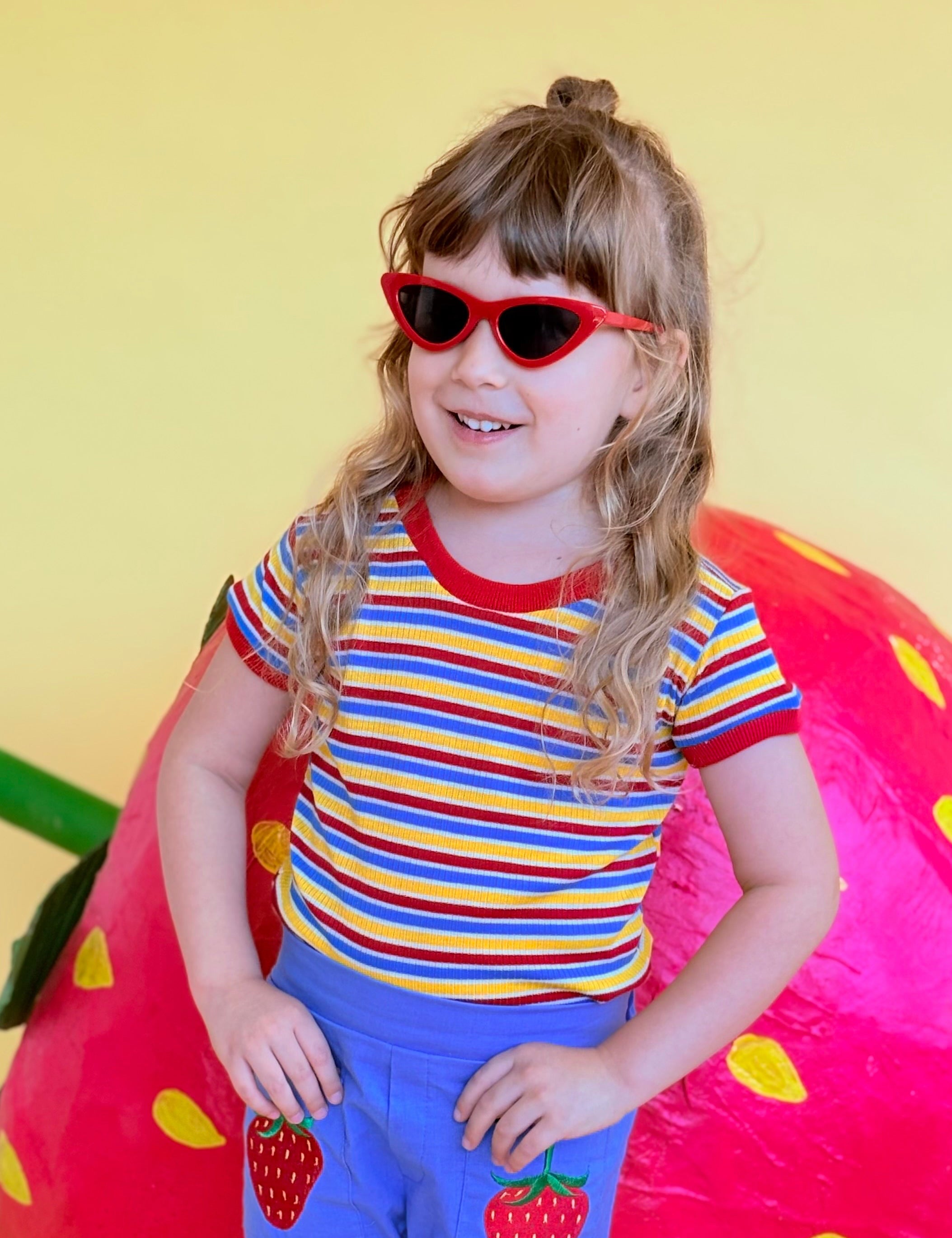 cute girl wearing vintage style striped ringer tee