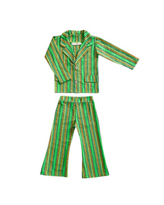 boys green striped retro 70s bell bottom suit