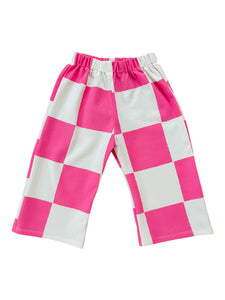 kids pink and white checkered wide leg pants
