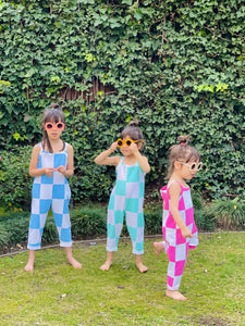 Jumpsuit — Checkered Sky Blue