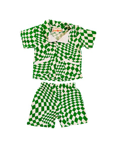 green and white checkered boys 70s outfit 